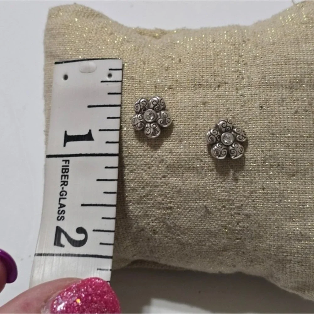 Brighton Crystal‎ Jeweled Silver Plated Flower Stud Earrings